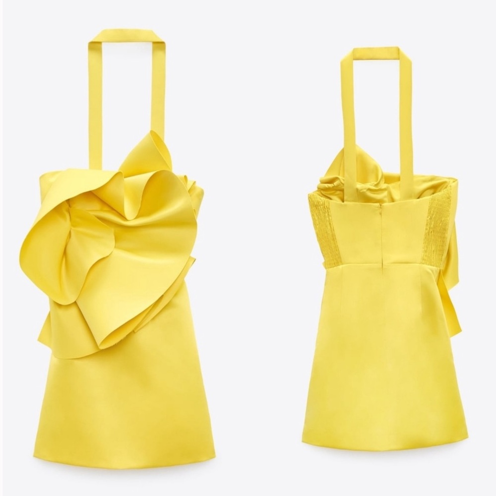 ZARA Lemon Yellow Limited Edition Ruffle Voluminous Mini Dress - Picture 8 of 17